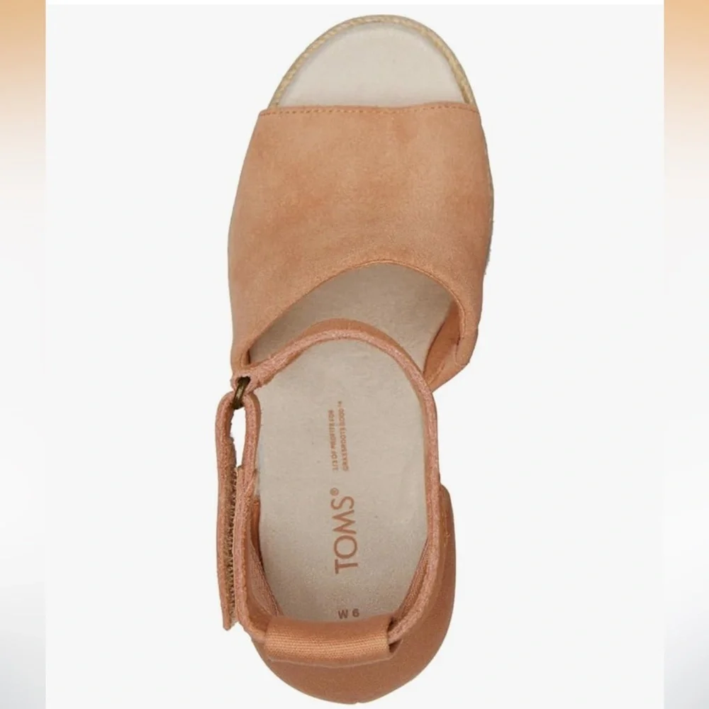 Toms Women's Marisol Beige Peach Suede Espadrille Wedge Sandal - Sz 9.5, NWOB